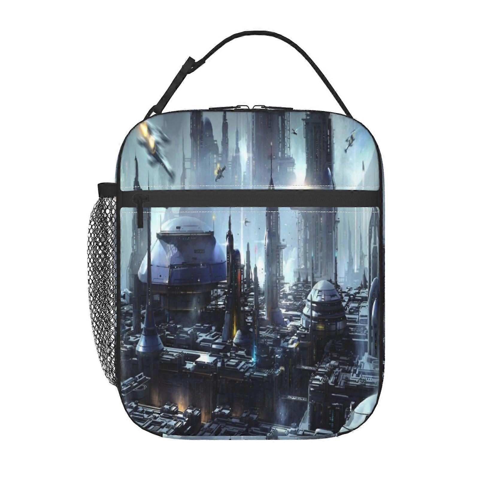 t220 Future City Shadow War Lunch Bag with USB Heating Function, 3-Temperature Settings, Electric Lunch Box Companion j220