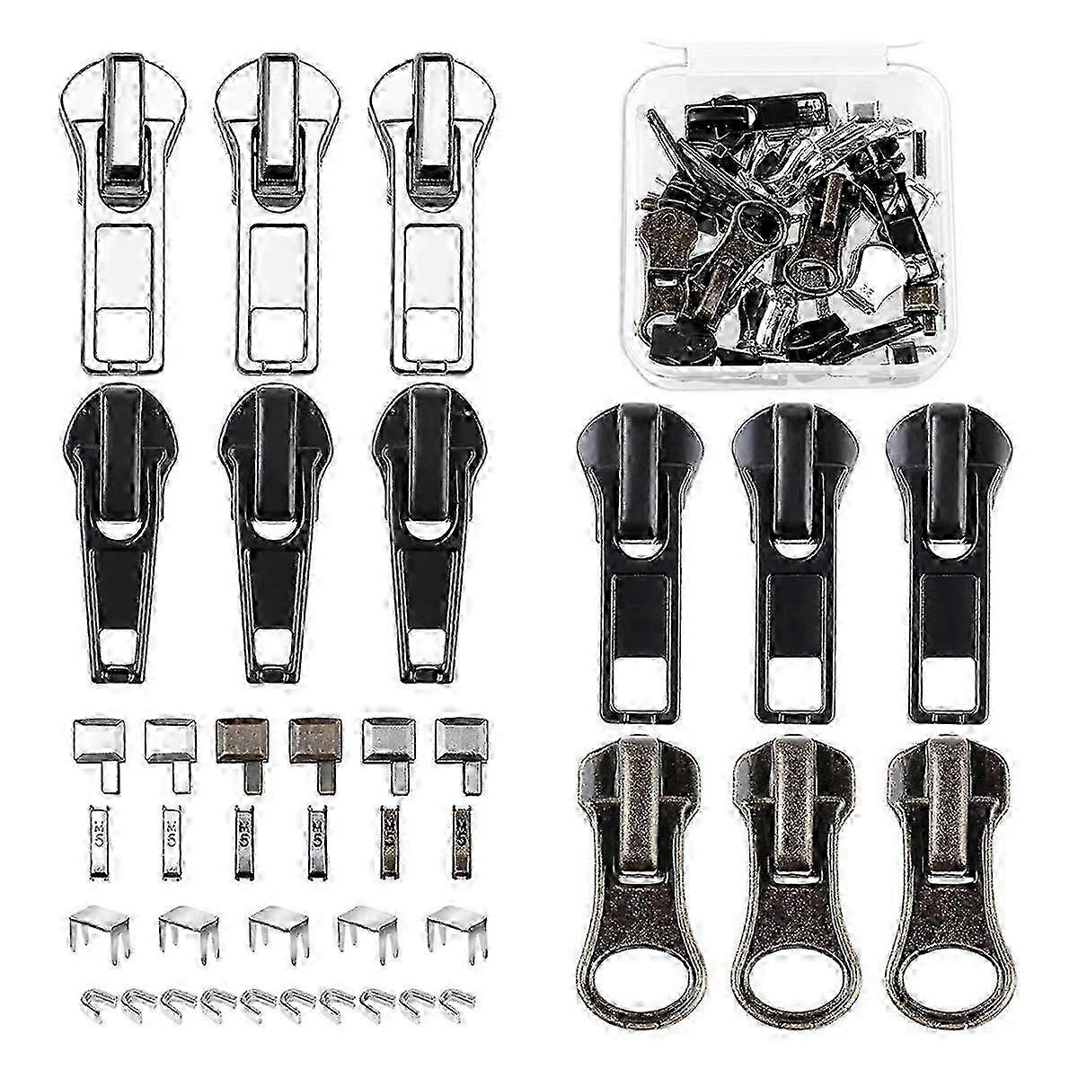 Zipper Kit, Zippers Pull Zip Bottom Stop and Top Stop Fix Zipper on Repair Kit, 5 Zipper Replacement Slider