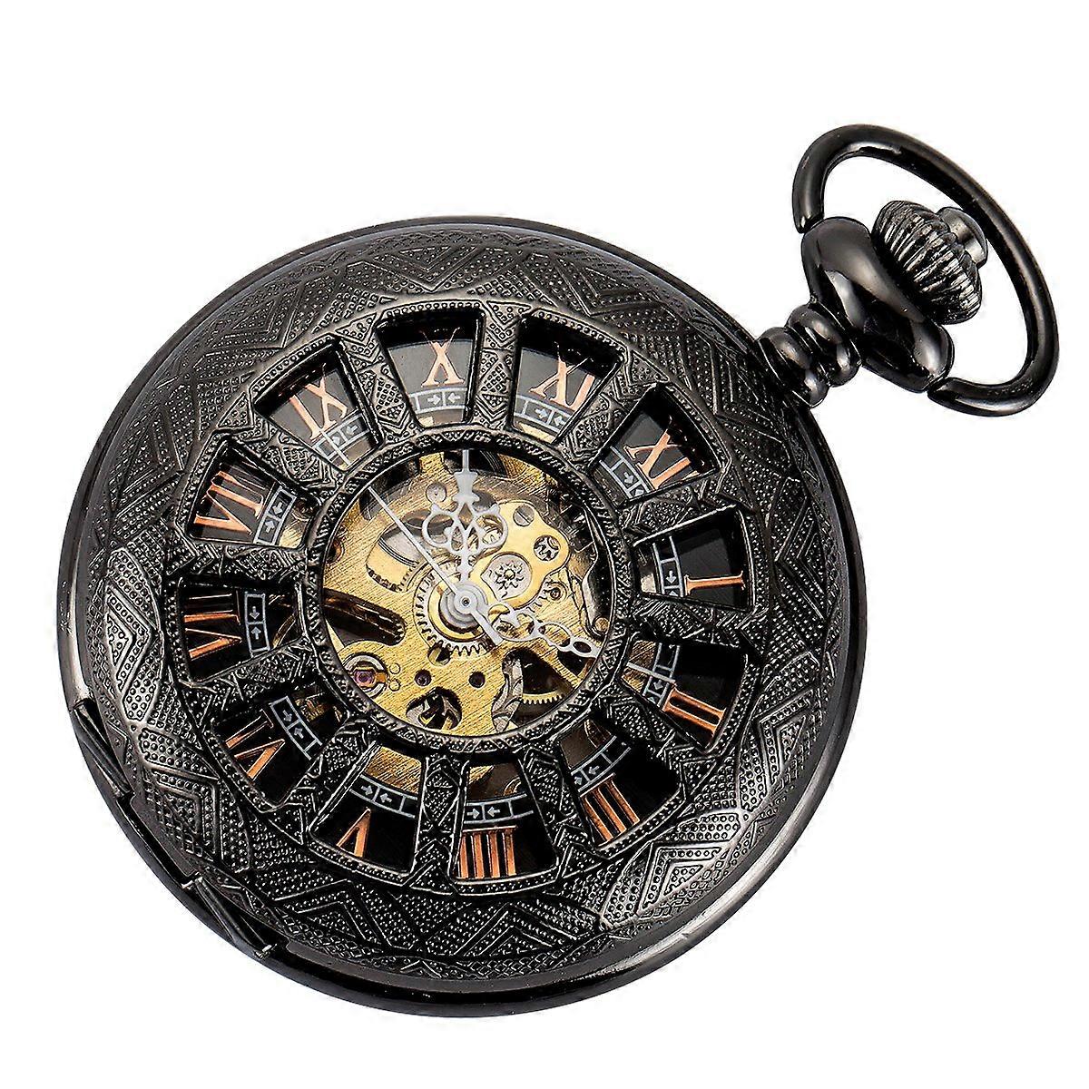 Mechanical Pocket Watch Unisex Steampunk Skeleton Antique With Chain