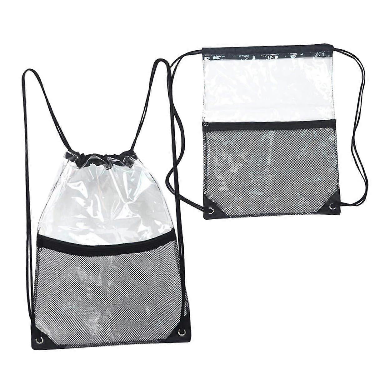 Waterproof Drawstring Beach Bag Transparent Mesh Storage Bag for Swimmers and Gym, Black Modern Design