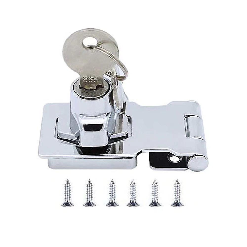 Door Lock Hasp With Key, 60mm Door Lock Latch Buckle With Padlock And Key Chrome Hardware To Lock Shed Doors Furniture Cabinet Boxes (1 Piece)