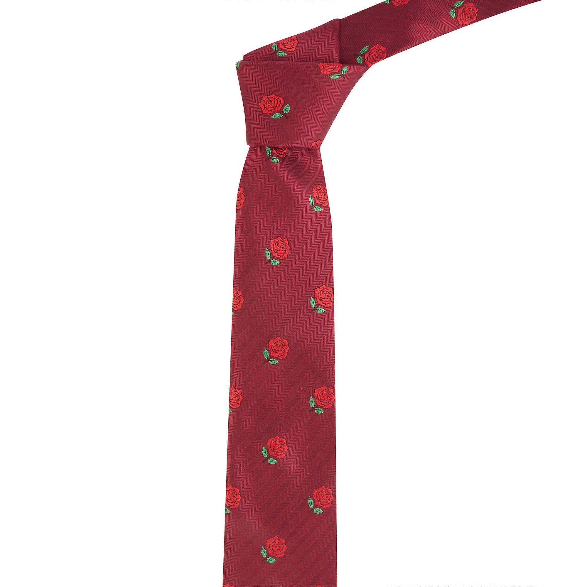 Burgundy Red Red Rose Herringbone Tie