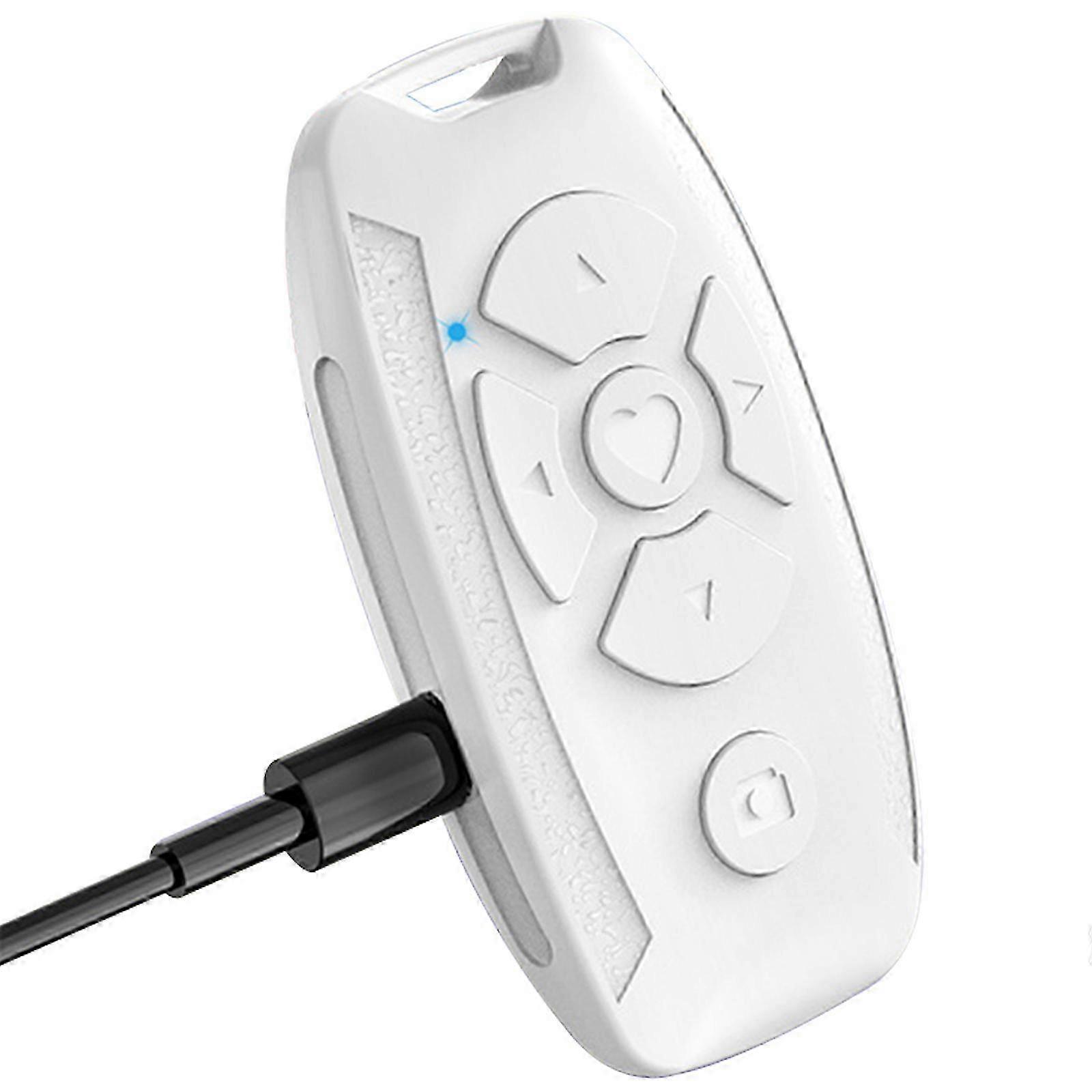 Mini Bluetooth Remote Controller Wireless Page Turner Rechargeable Selfie - White