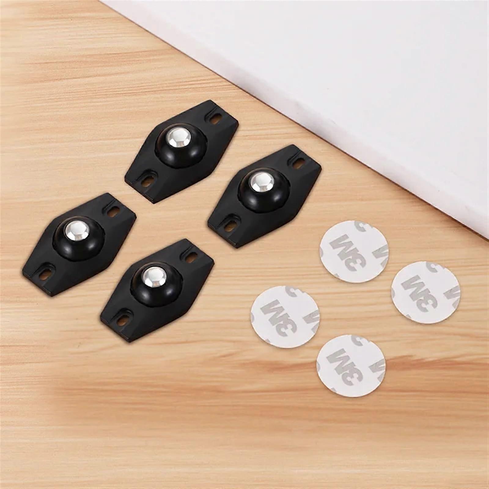 4Pcs Hole Free Adhesive Ball Pulley Small Wheel for Garbage Can Universal Mobile Base - Black, Easy Installation