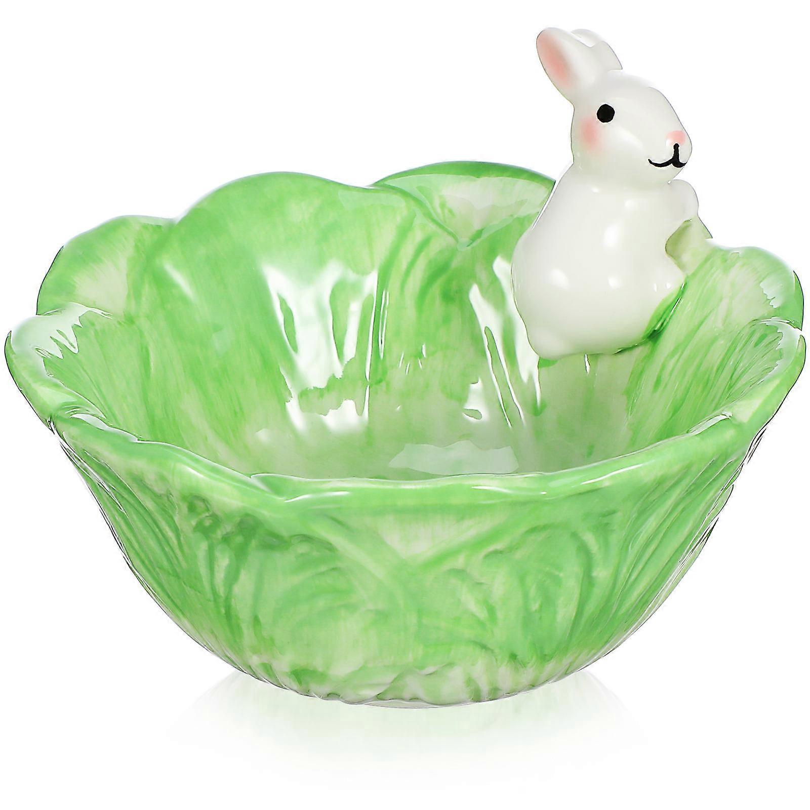 Ceramic Kids Bowl with Rabbit Design for Family Gatherings and Daily Use Green Nonslip Bottom