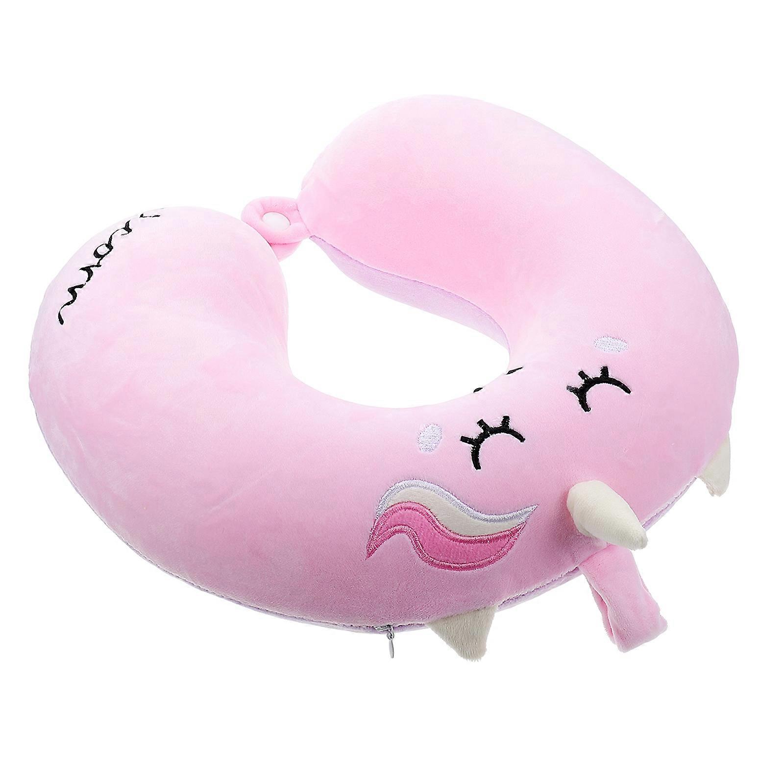 Soft Animal Design Memory Foam Travel Neck Pillow for Car and Airplane Use Pink Unicorn Cervical Cushion for Comfortable Naps