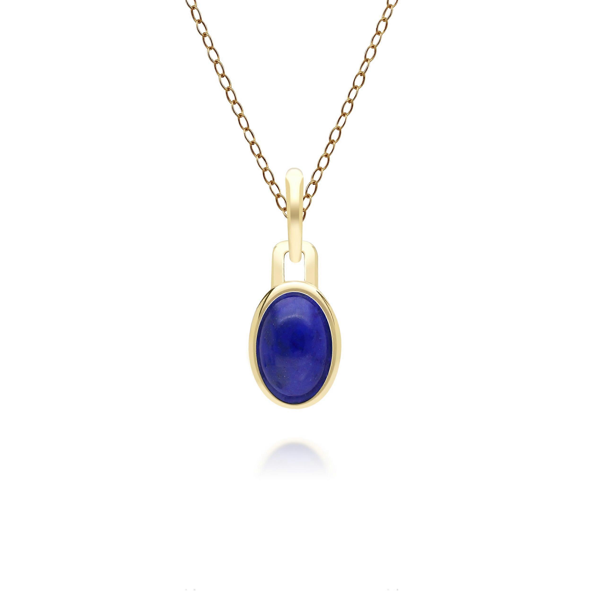Collier pendentif ovale classique en lapis-lazuli en or jaune 9 carats
