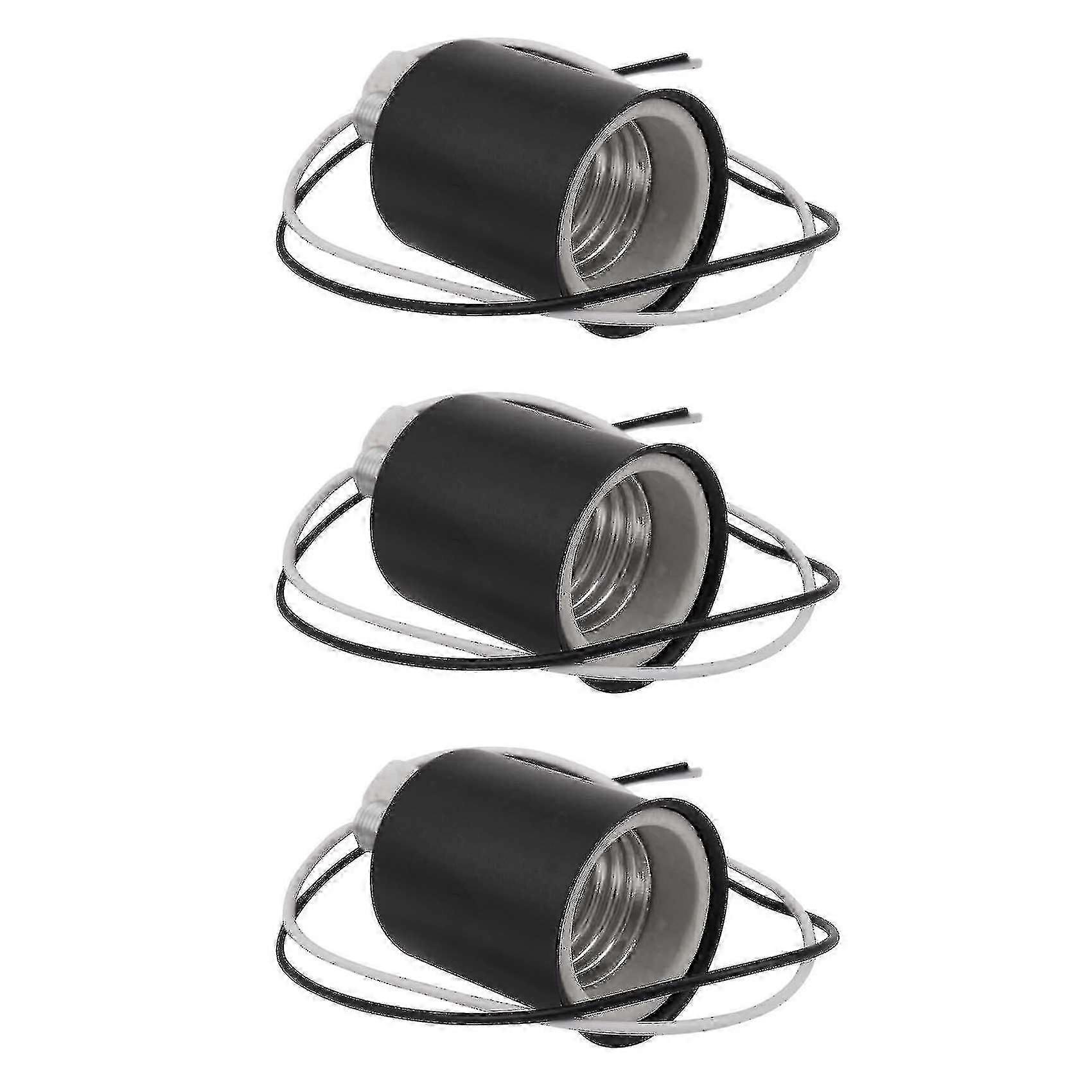 3x E27 Ceramic Base Socket Adapter Metal Lamp Holder With Wire Black