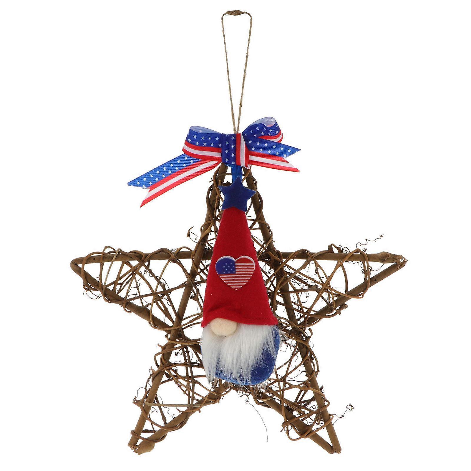 Patriotic Gnome Wreath with Pentagram for Door Wall Decor Multi 1 Pc