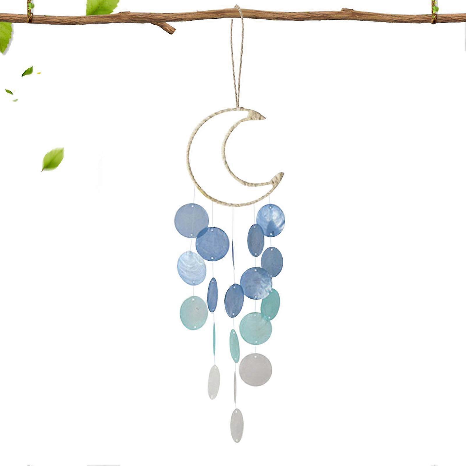 Shell Wind Chimes Blue Boho Wind Chimes Capiz Shells Handmade Decor