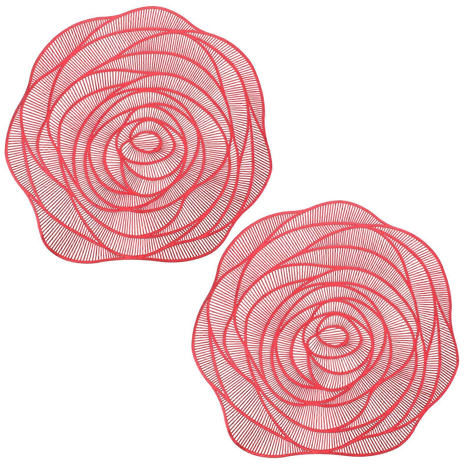 Nordic Style Luxury Table Mat Protective Rose Flower Shaped Home Decoration Red 38.00X38.00X0.20CM PVC 2Pcs