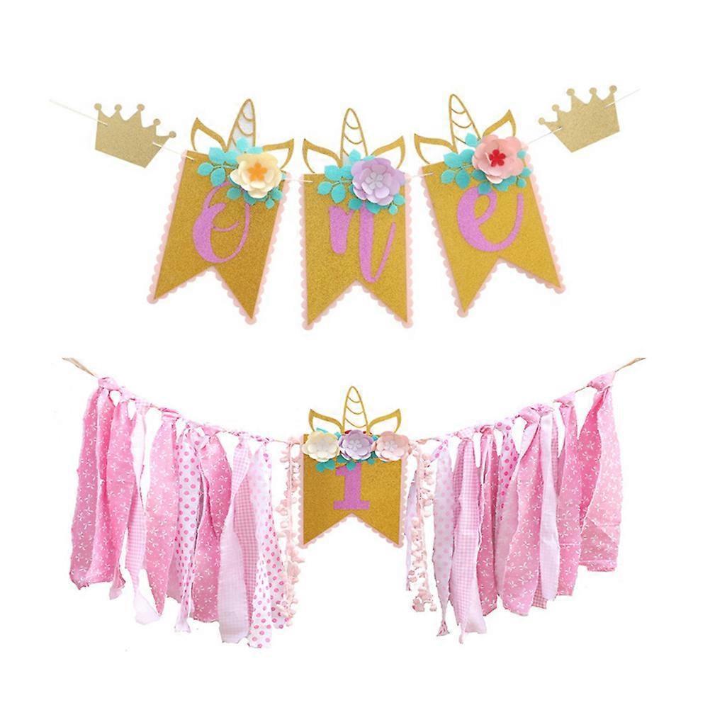 Birthday Banner Girl Highchair Banner Adjustable for High Chairs Assorted Color Cotton Cloth Decoration 1Set