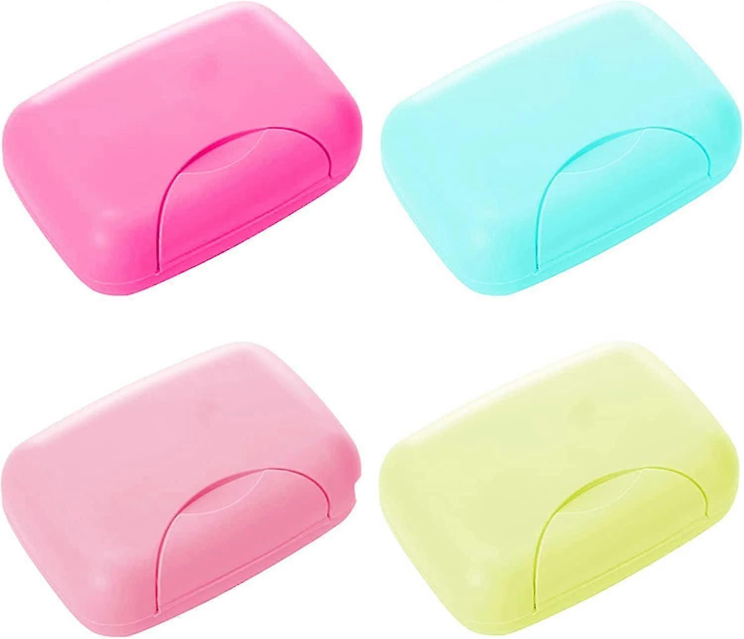 Travel Soap Box, 4 Pcs Portable Soap Box Holder with Lid, Candy Color Waterproof Square Sealed Soap Box Container Storage, for Shower, Bathroom, Trave