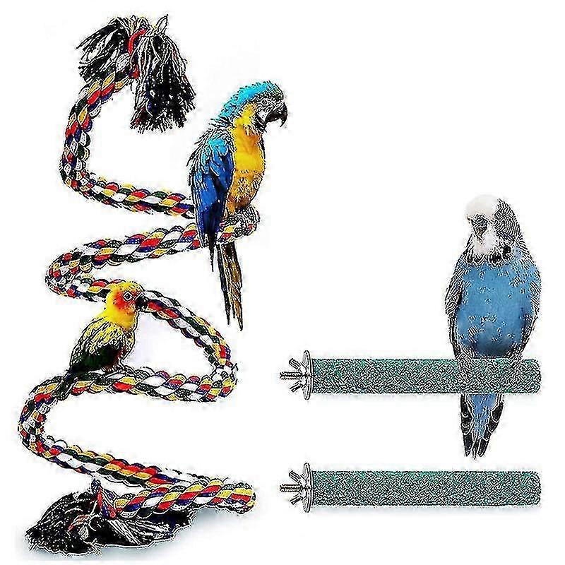 Bird Perch Stand with Rope Toy for Parakeets, Cockatiels, Conures, Macaws, and Lovebirds - 1 Piece