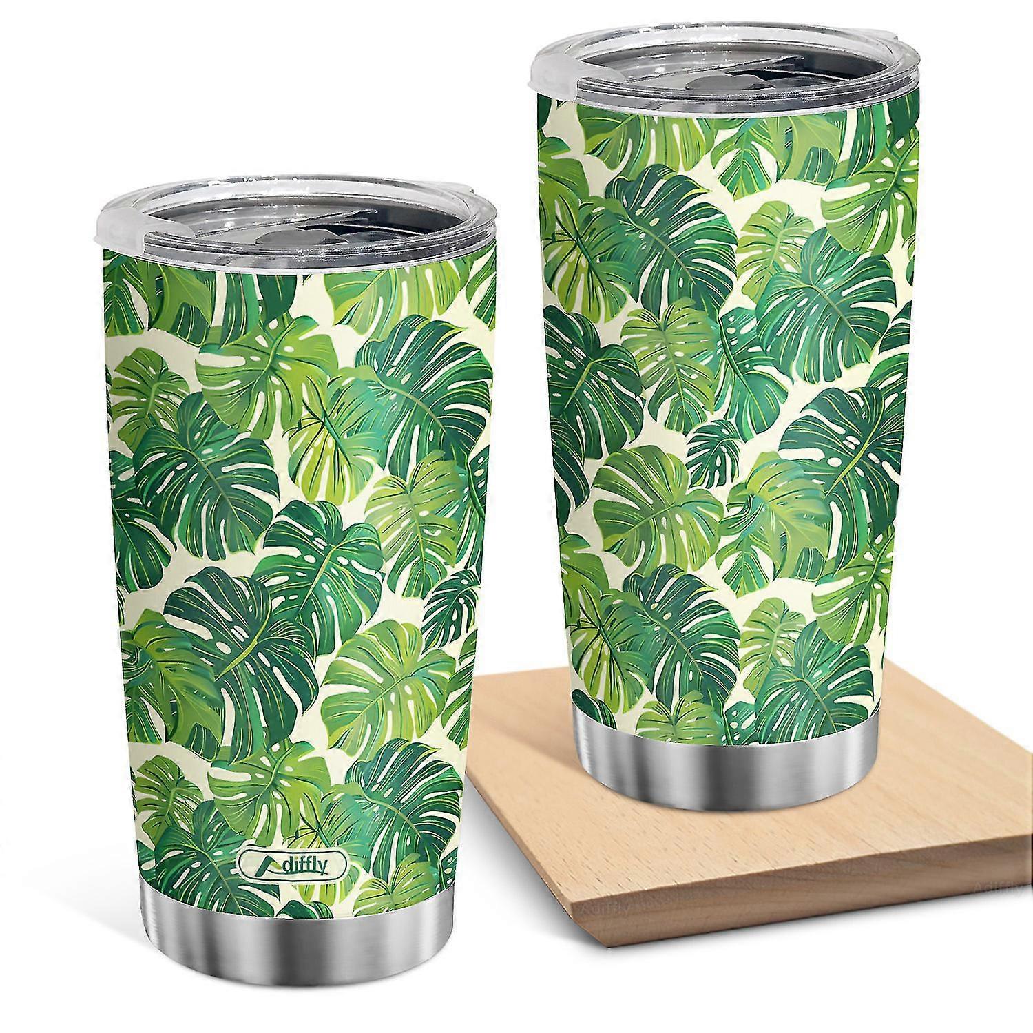 20 oz blader Print Design Tumbler Rustfritt stål kaffekopp med lokk for visse merker