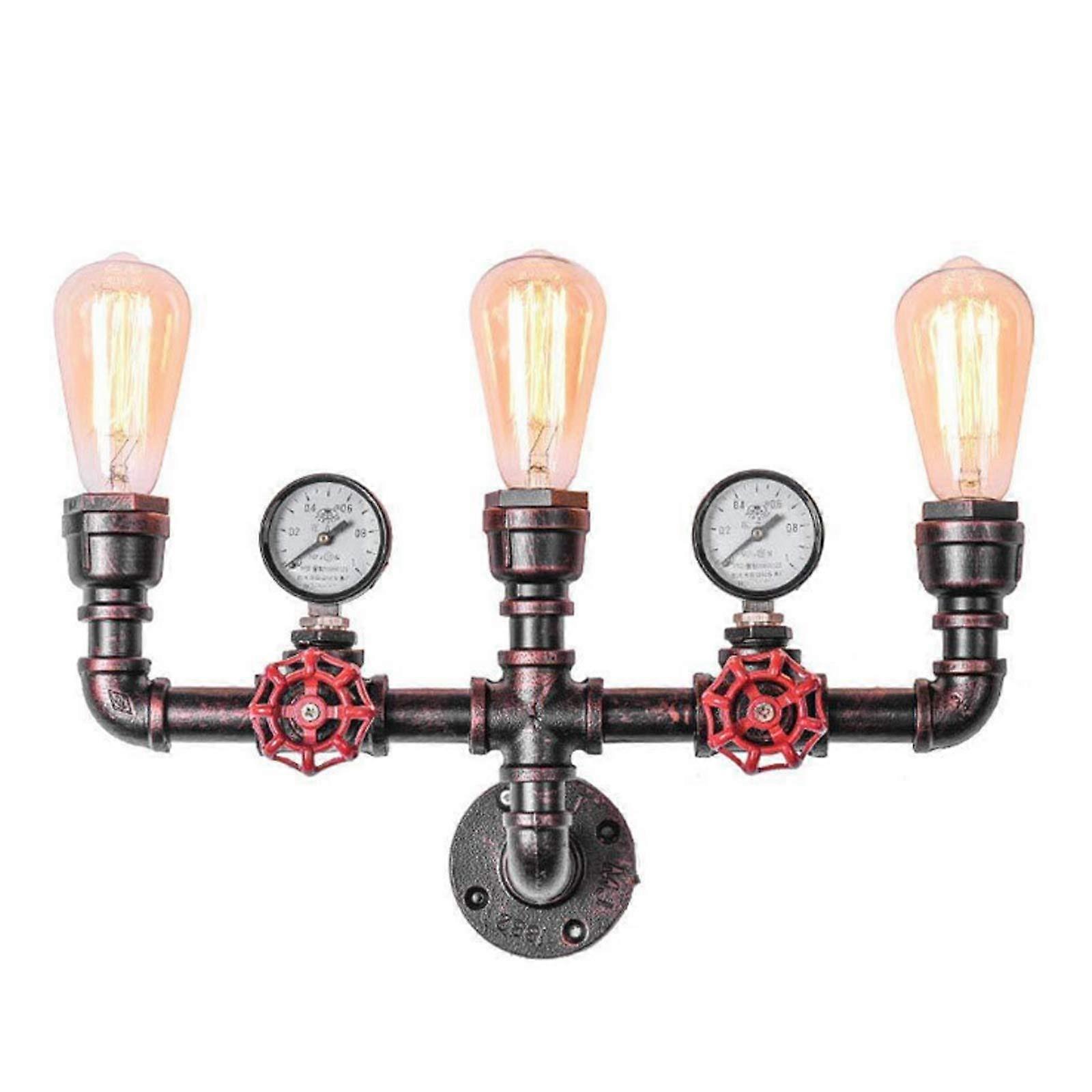 Antique Water Pipe Design Wall Light 58x23x9 cm for Hallways, Patios, Cafés, Retro Red Finish