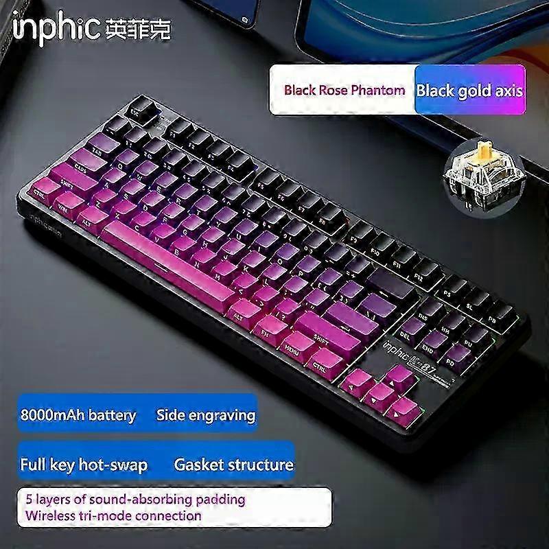 Three-Mode Gaming Mechanical Keyboard with Gasket Structure, Black Gold Switch RGB Lighting
