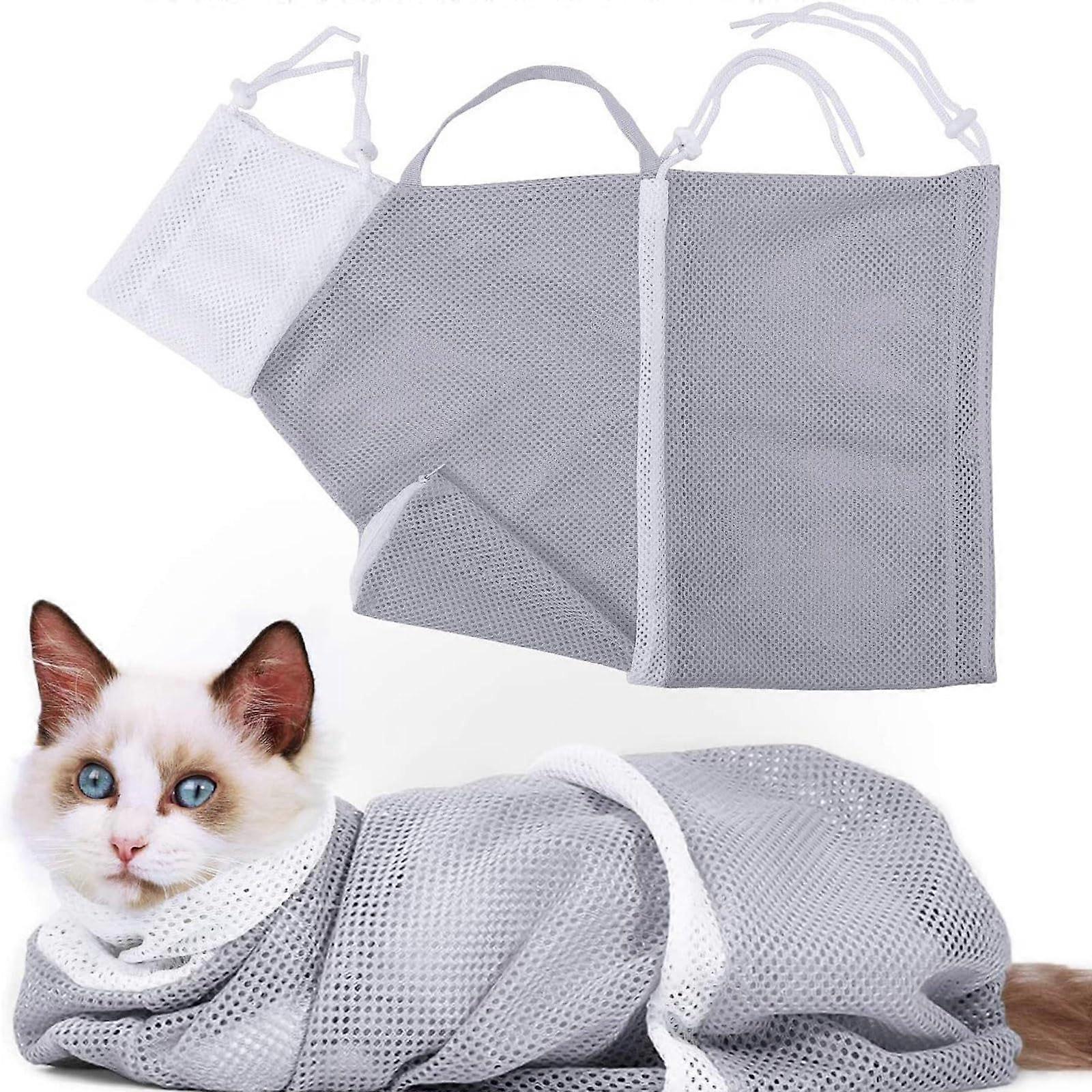 Cat Bath Bag Breathable Mesh Anti Scratch Adjustable Cat Shower Bag Restraint Pet Bag For Bathing And Nail Trimming Pink