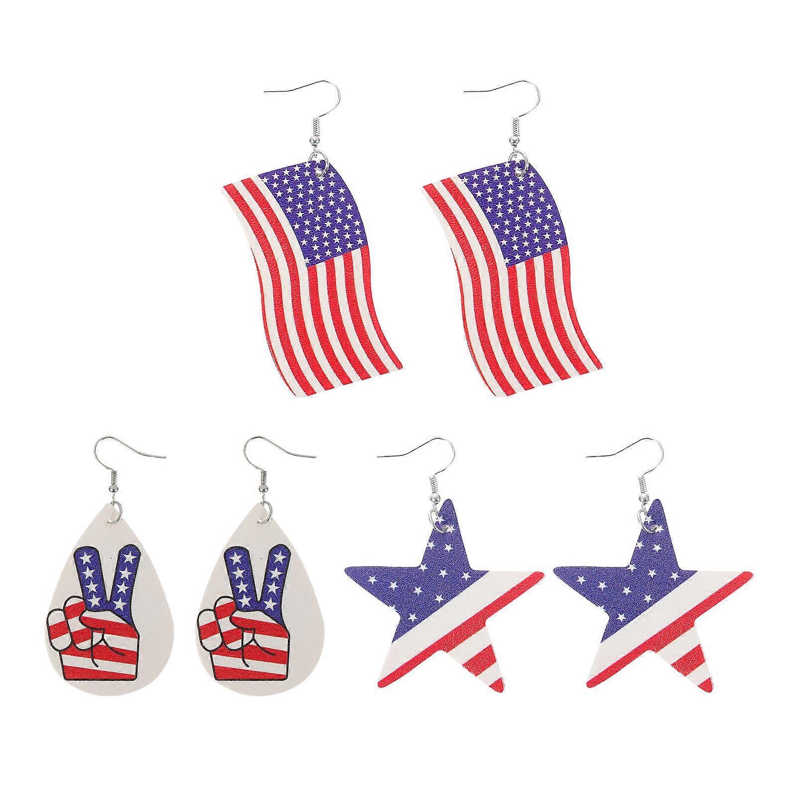 Lady Earrings Independence Day Special Occasions Jewelry Ornaments Plastic Material 6x3cm 3 Pairs