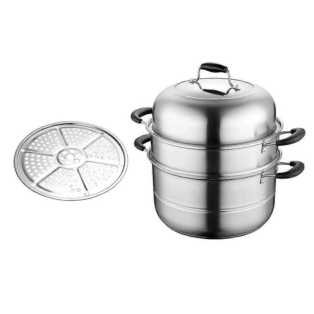 Stock Pots Steaming Cookware Kitchen Steamer Foldable Storage Multi Layer Design Round Shape 33x28x28cm 1Set