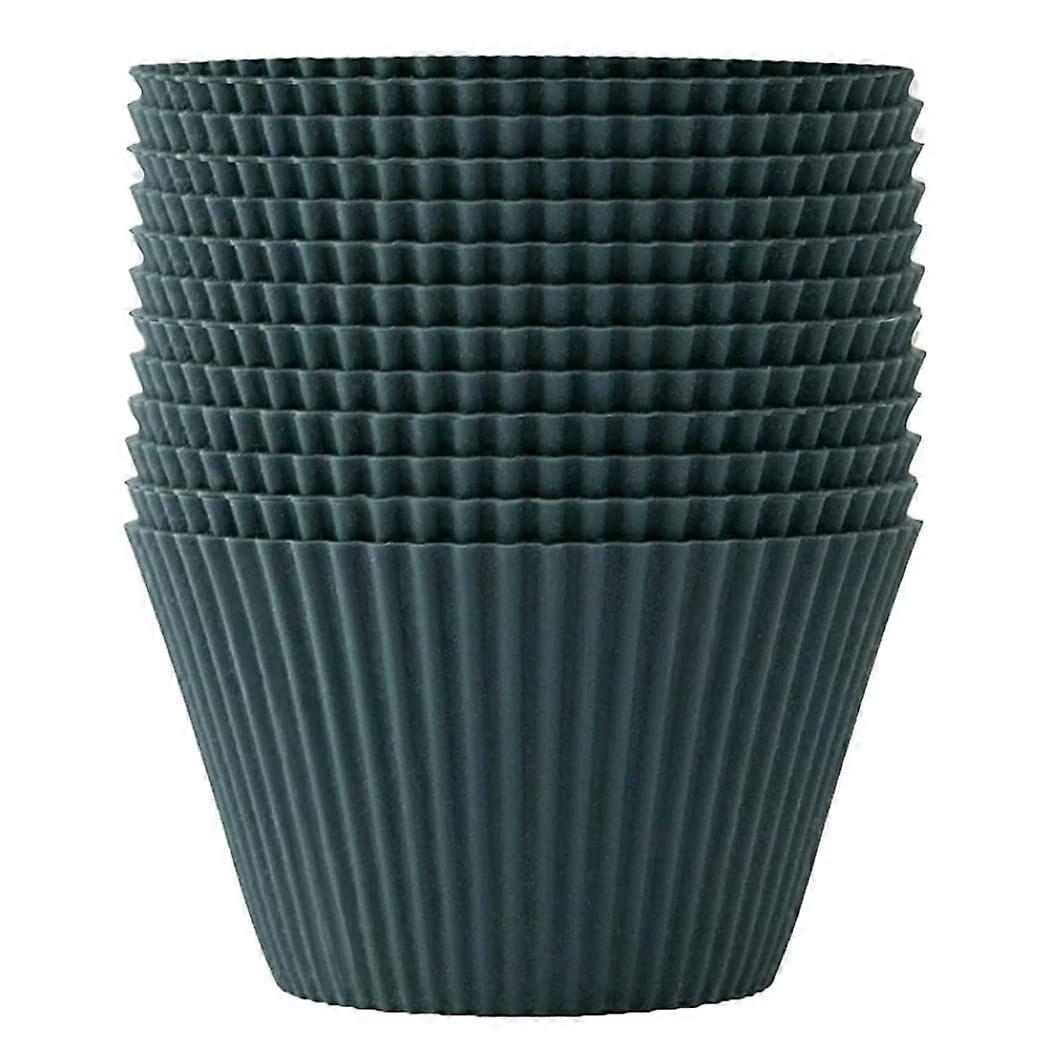 12 x Silicone Baking Moulds, Reusable Cupcake Liners, NonStick Muffin Liners, Dark Green