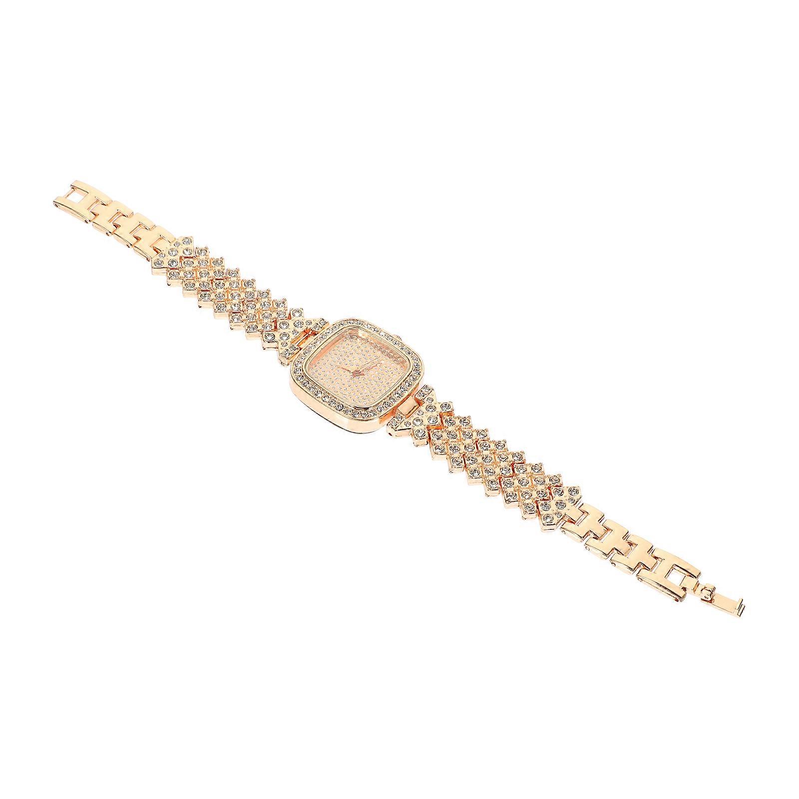 Here's a refined product description based on your input:
 
**Delicate Rhinestone Women's Wristwatch – Rose Gold Band, Stylish & Elegant Analog