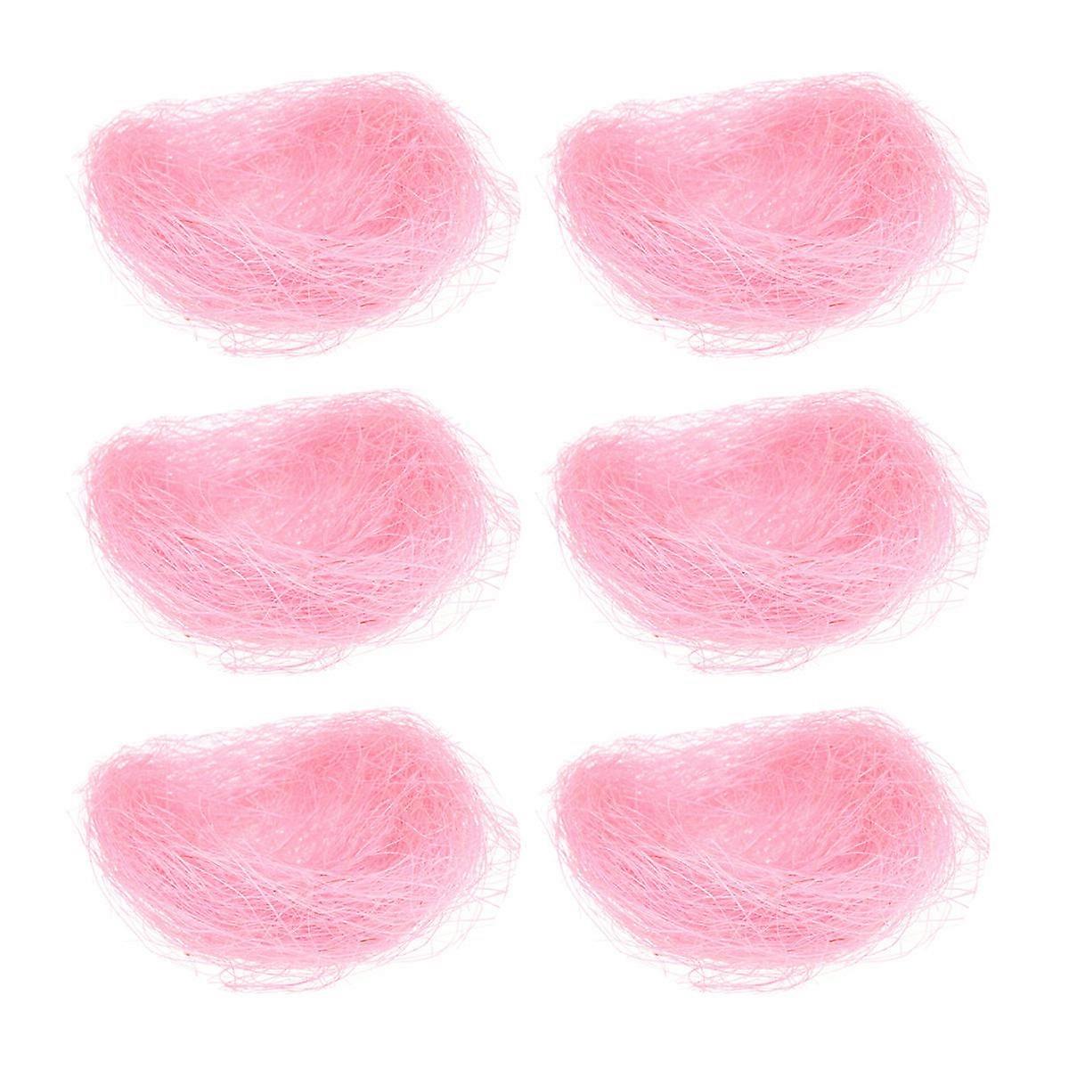 Pink Decorative Birds Made of Hemp Thread for Home Party Decoration 6pcs