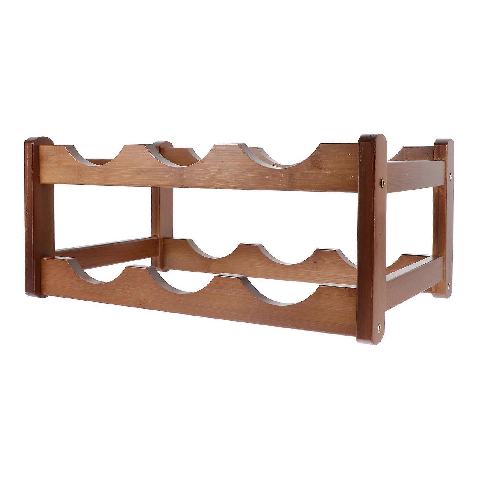 Brown Double Layer Rack for Storage Made of Synthetic Material Six Capacity
