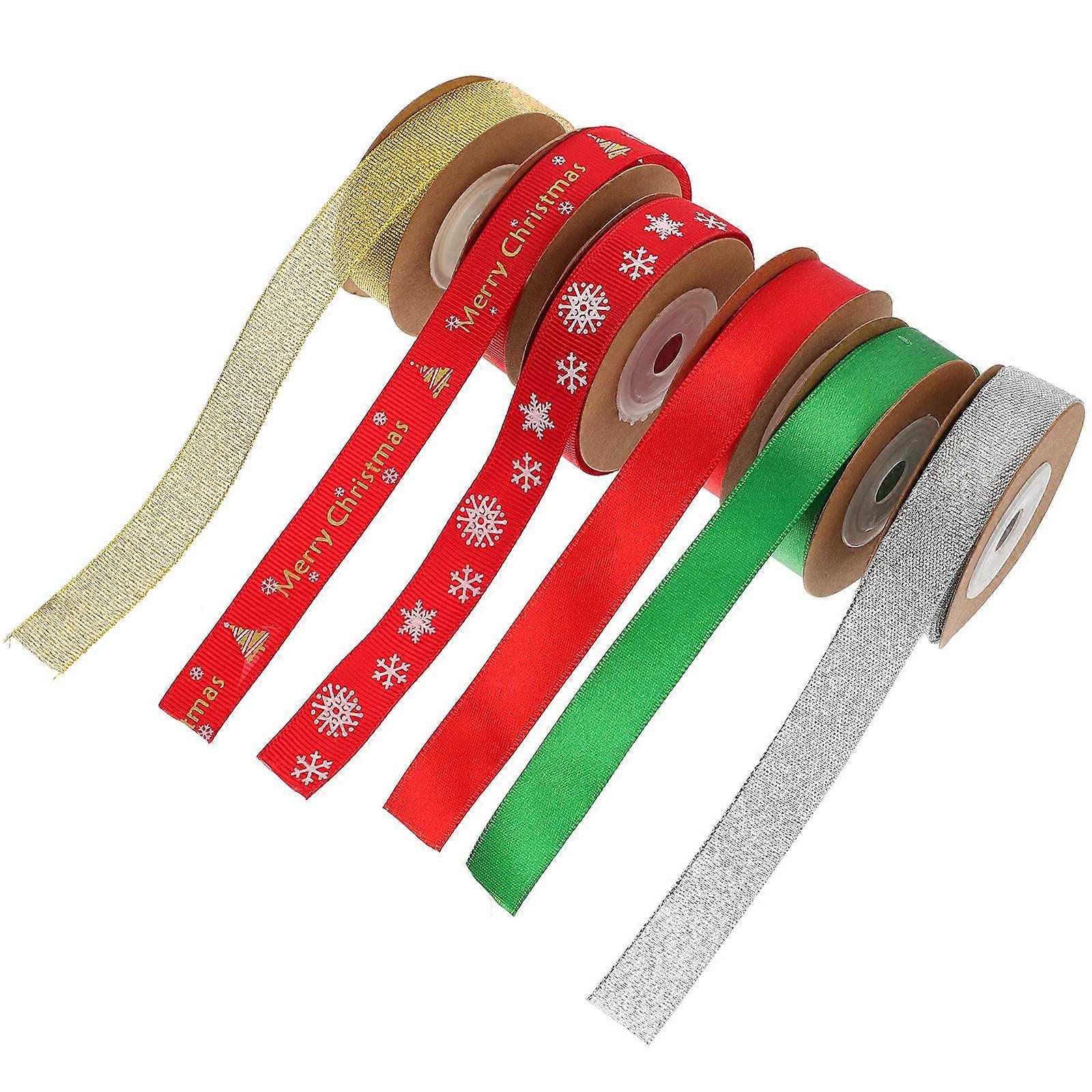 Christmas Ribbons For Crafting Assorted Color 600X1.5cm Polyester Gift Wrapping 6 Rolls