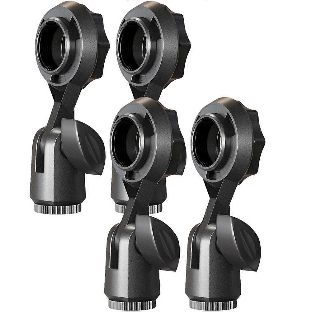 Adjustable Mic Clamp 4Set Microphone Clip Standard Thread Circular Shape Black Color For Meetings Lectures Presentations