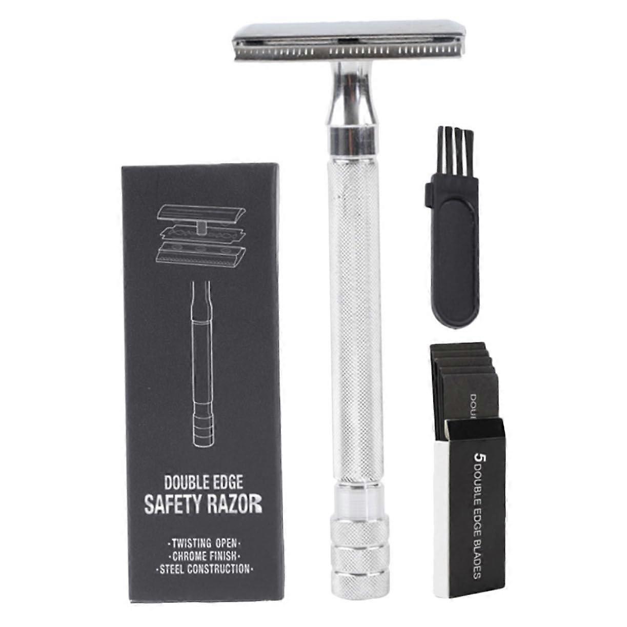 Manual Razor Set for Men - Silver Face Trimmer, Body Hair Razor, and Straight Edge Shaving Knife