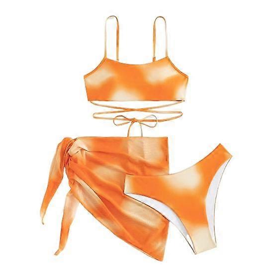 3Pcs/Set Women Sexy Bikini Set Tie-dye Print Sling Bra High Waist Briefs Set Quick Drying Swimsuit