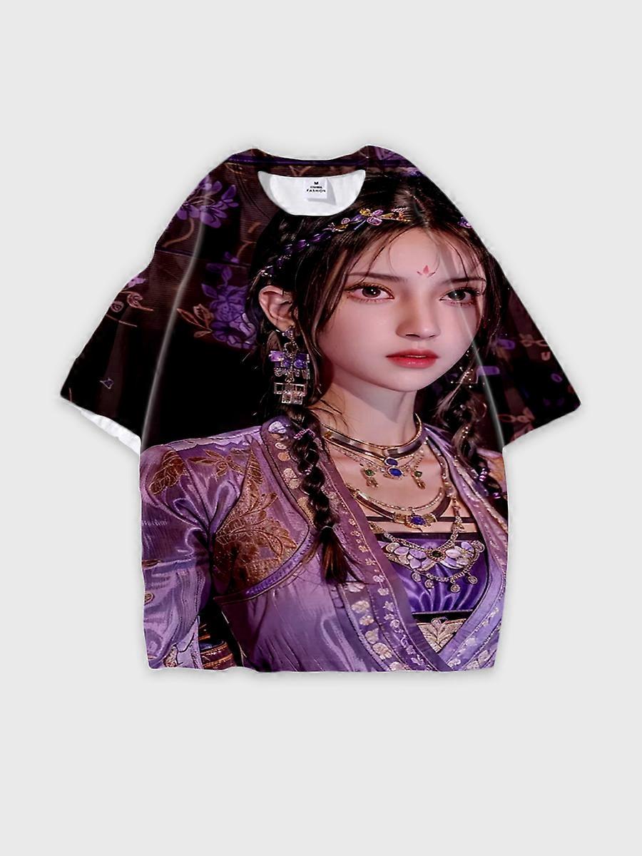 T-shirt round neck Character Pattern loose short sleeve P1552