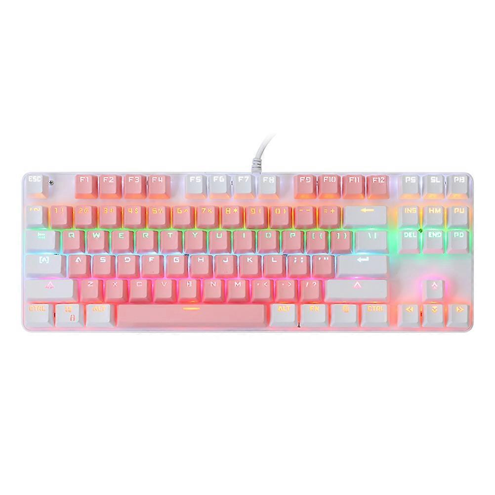 USB RGB Backlight Office Keyboard 87-Key Mechanical Design For Gaming Enthusiasts With Non-Conflict Keystrokes And Pink Finish 1Set