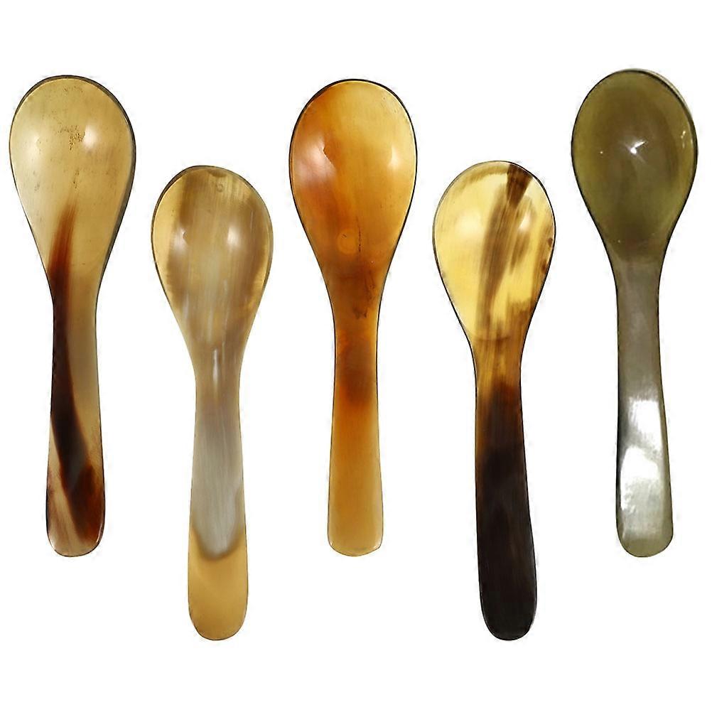 Here's a refined and engaging product description based on the details you provided:
**5pcs Natural Ox Horn Dessert Spoons – Vintage Coffee