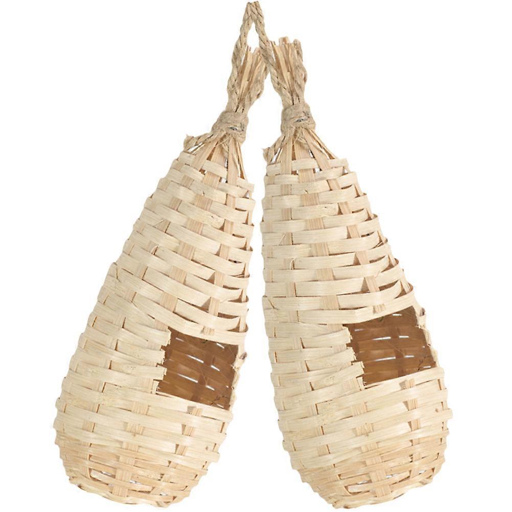 2Pcs Parrot Nests Bamboo Weaving Decorative Bird House for Backyard Beige Small Size