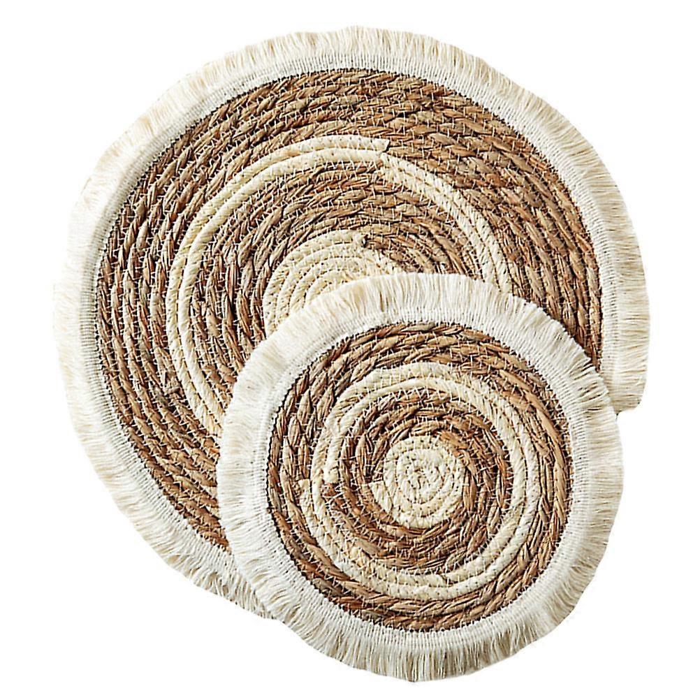 Round Woven Place Mats 2Pcs Table Protection Accessory for Dining Table 30X30X1CM Rustic Style Multi
