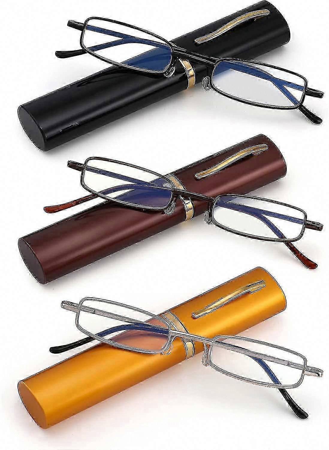 3 Pack Slim Pocket Reading Glasses - Blue Light Blocking, Spring Hinge Metal Frame με φορητό σωλήνα για άνδρες και γυναίκες