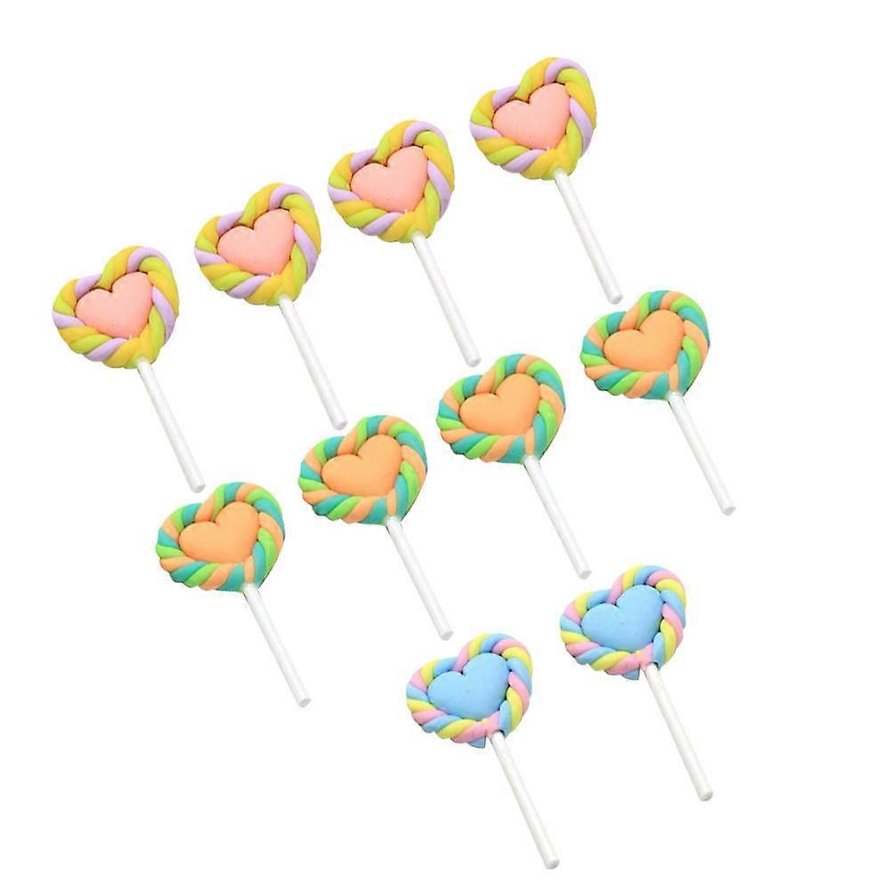 Assorted Color Heart Shaped Simulation Lollipop Crafts Made of Polymer Clay for Kids Photography