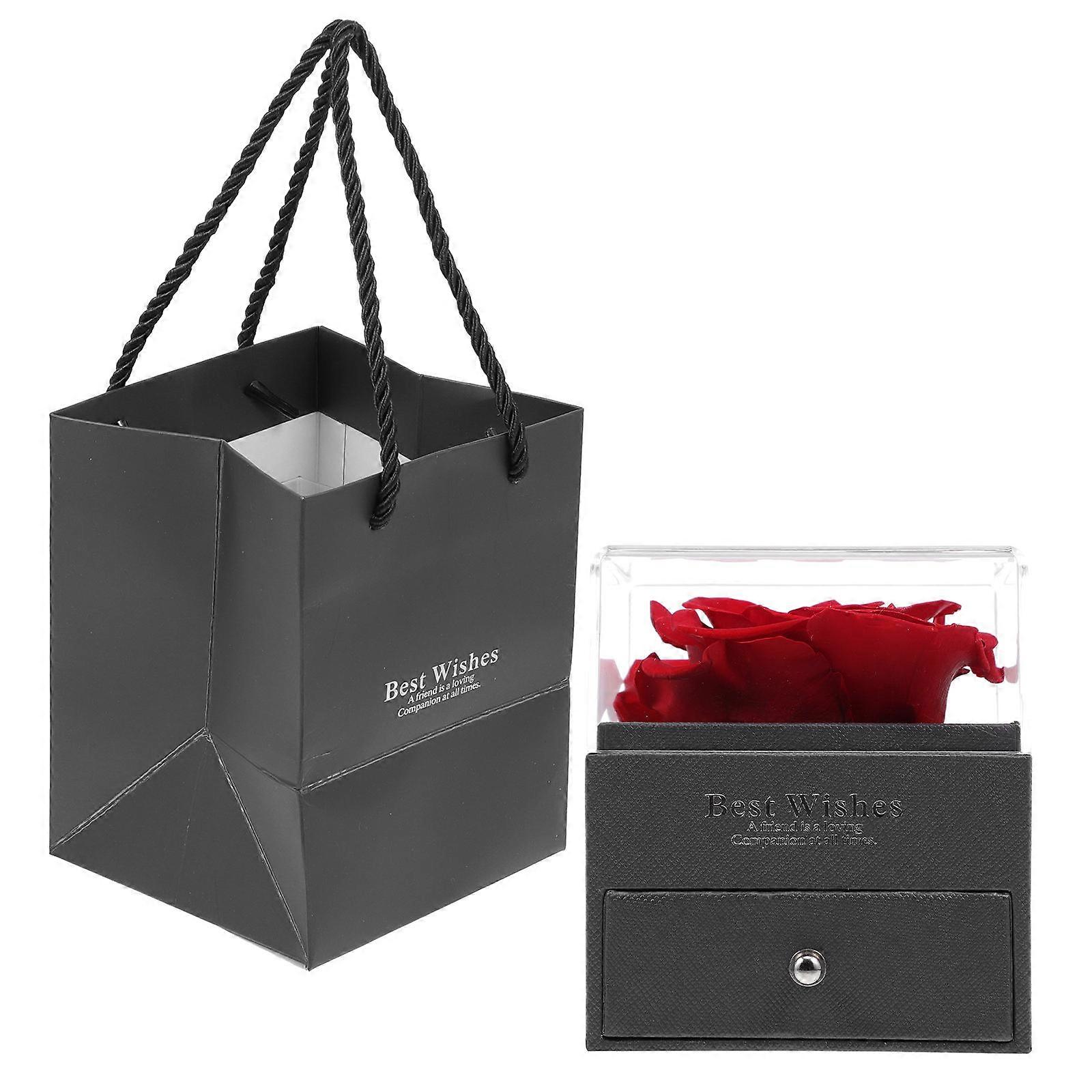 Red Portable Jewelry Box with Real Flower Embellishment for Storage Use Compact Size Lightweight