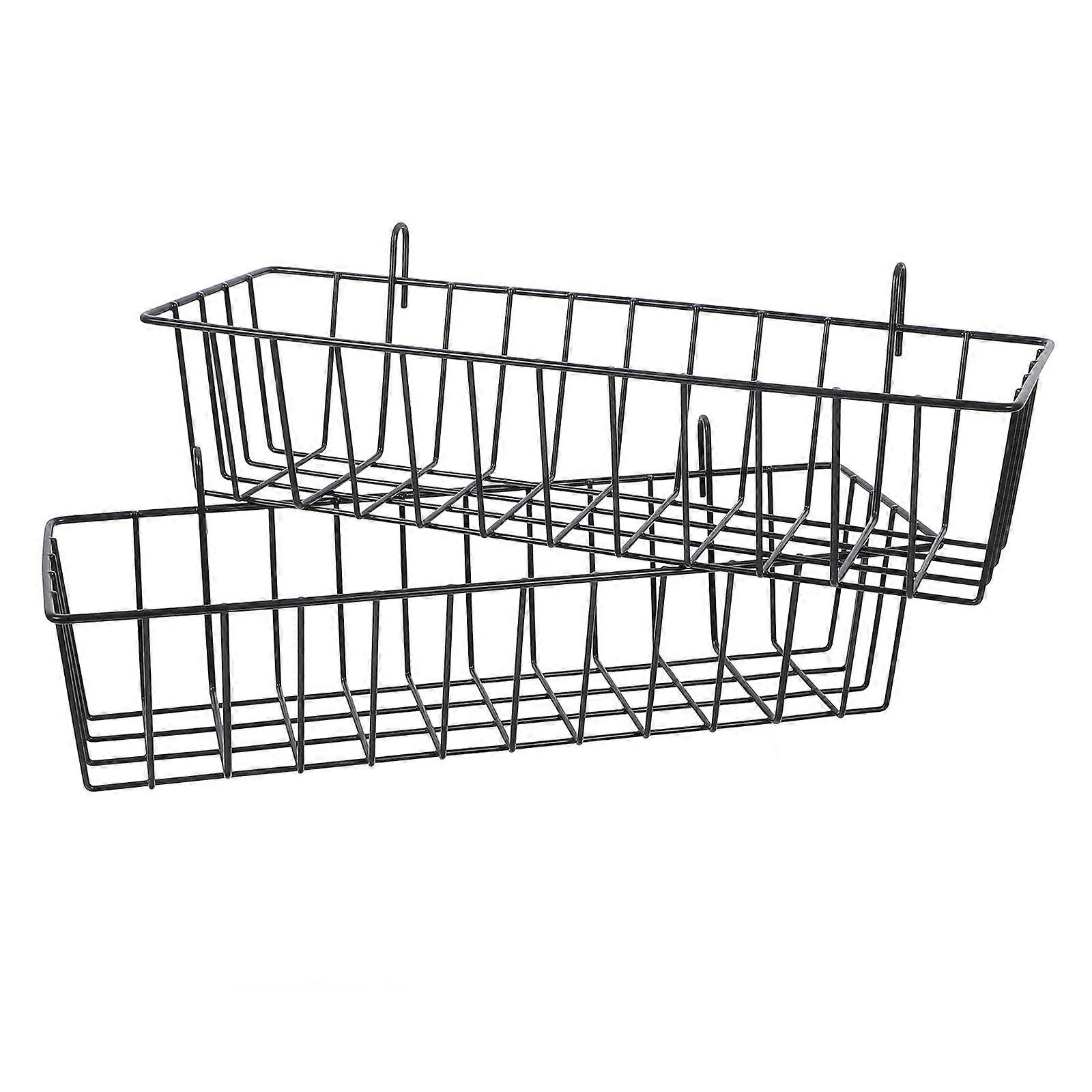 Hanging Shelf Organizer 2Pack Rectangular Black Baskets Perfect For Office Storage And Grid Wall Applications