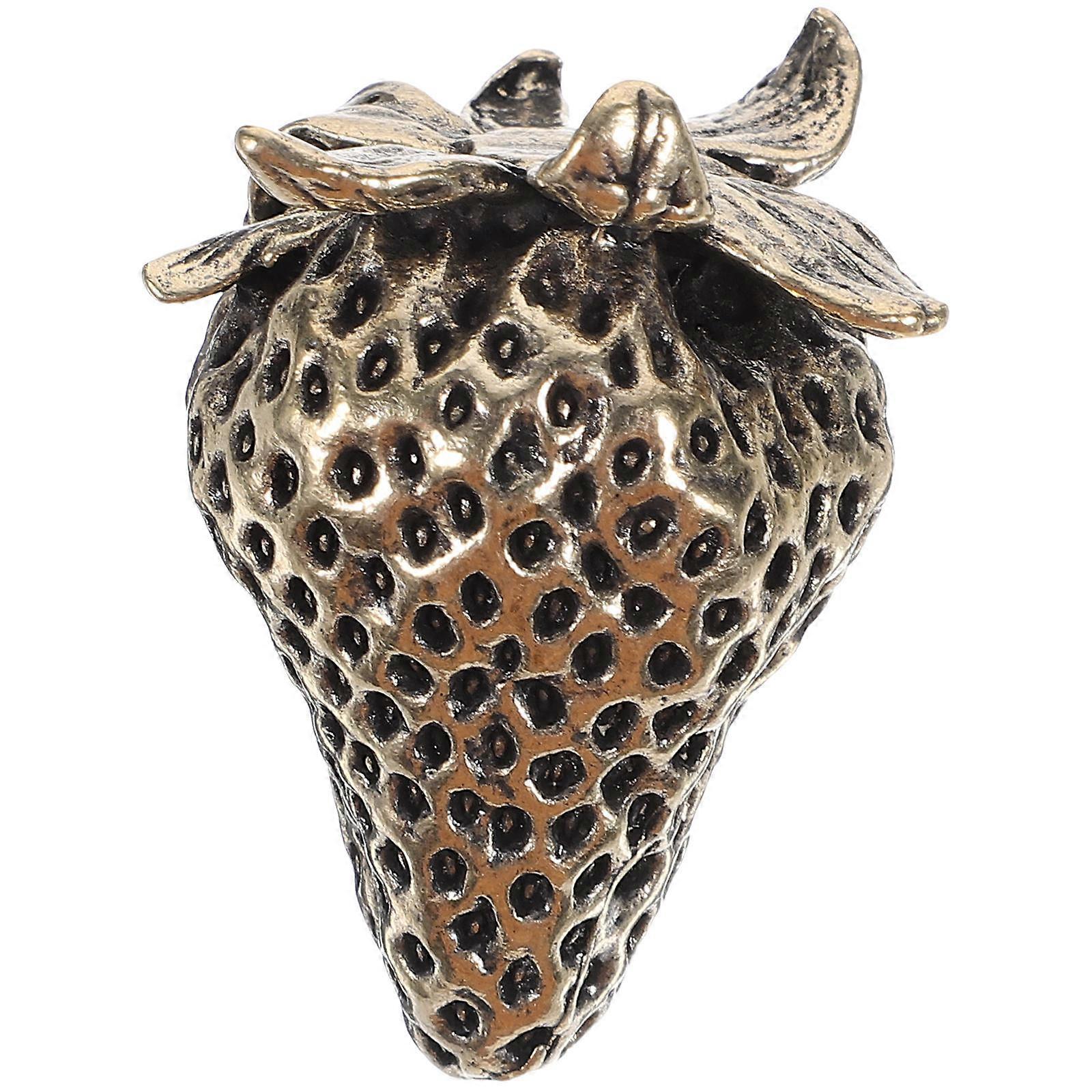 Brass Strawberry Figurine Ornament – Unique Desktop Decor with Flat Base for Stable Display in Tea Houses or Home Decor