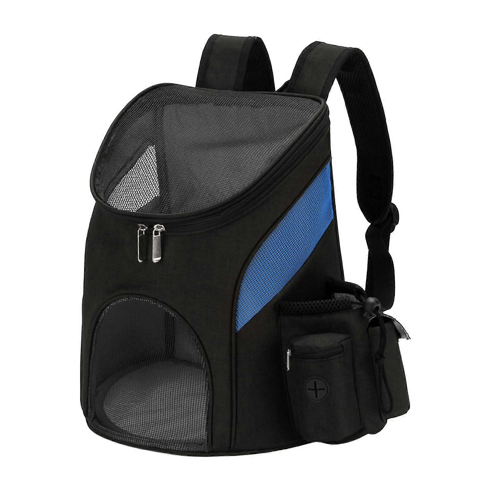 Pet backpack for dogs and cats, with double zipper, transparent window, side pockets.