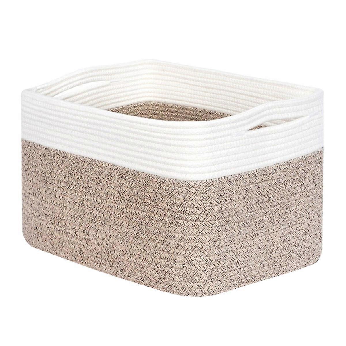 AB-085 Cotton Rope Storage Basket for Toys Magazine Dual Handle Sundries Organizer Basket - White+Li