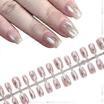 Gilded cat-eye wearable nail art, detachable solid color, short ladder thin nail tips, daily nail polish