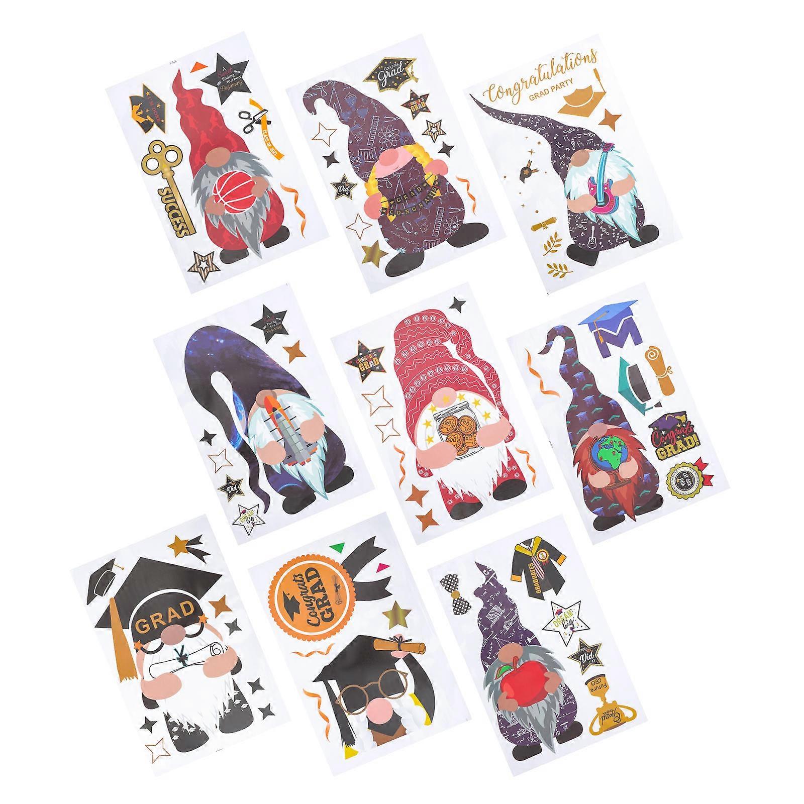 Graduation Window Sticker Creative Gnome Glass Decal for Wall Decor Multi Pvc Removable