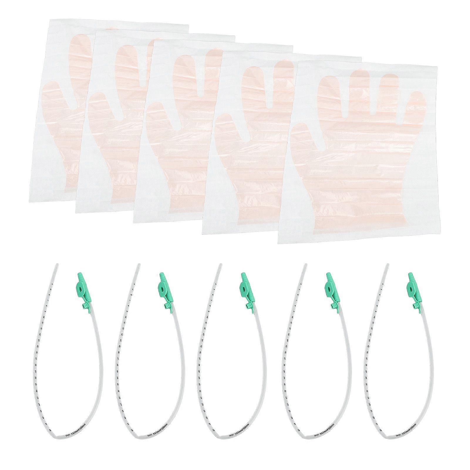 5pcs Sputum Suction Machine Catheter with Gloves Clear Scale Disposable Suction Tubes for Electric Manual Sputum Aspirator