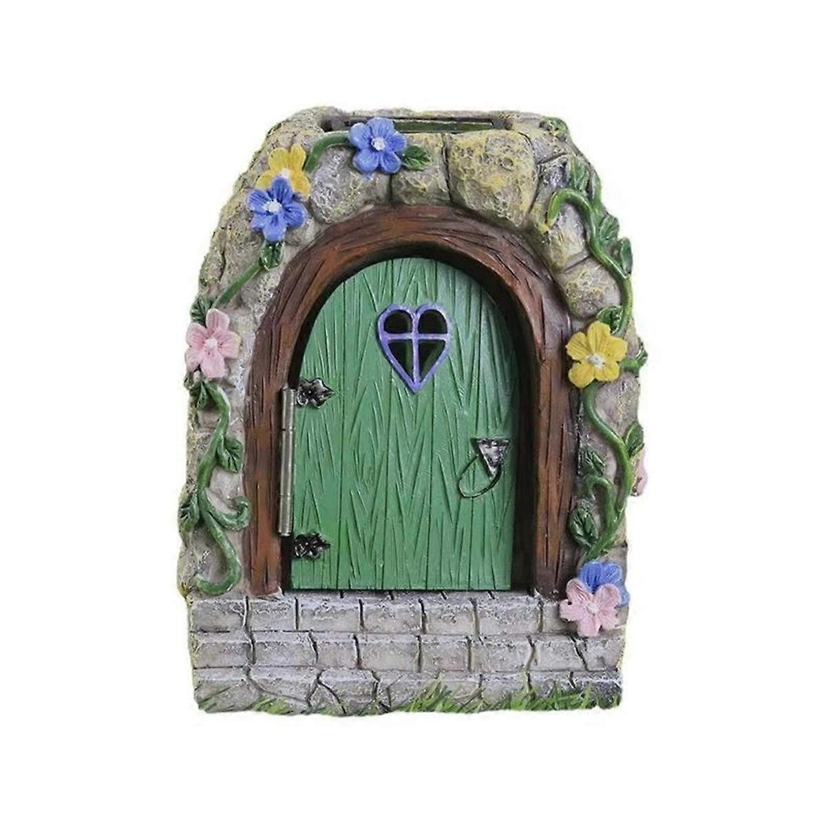 Fairy Garden Door Outdoor Fairy Resin Tree Miniatures with Steps and Open Door Mystical Lighted House