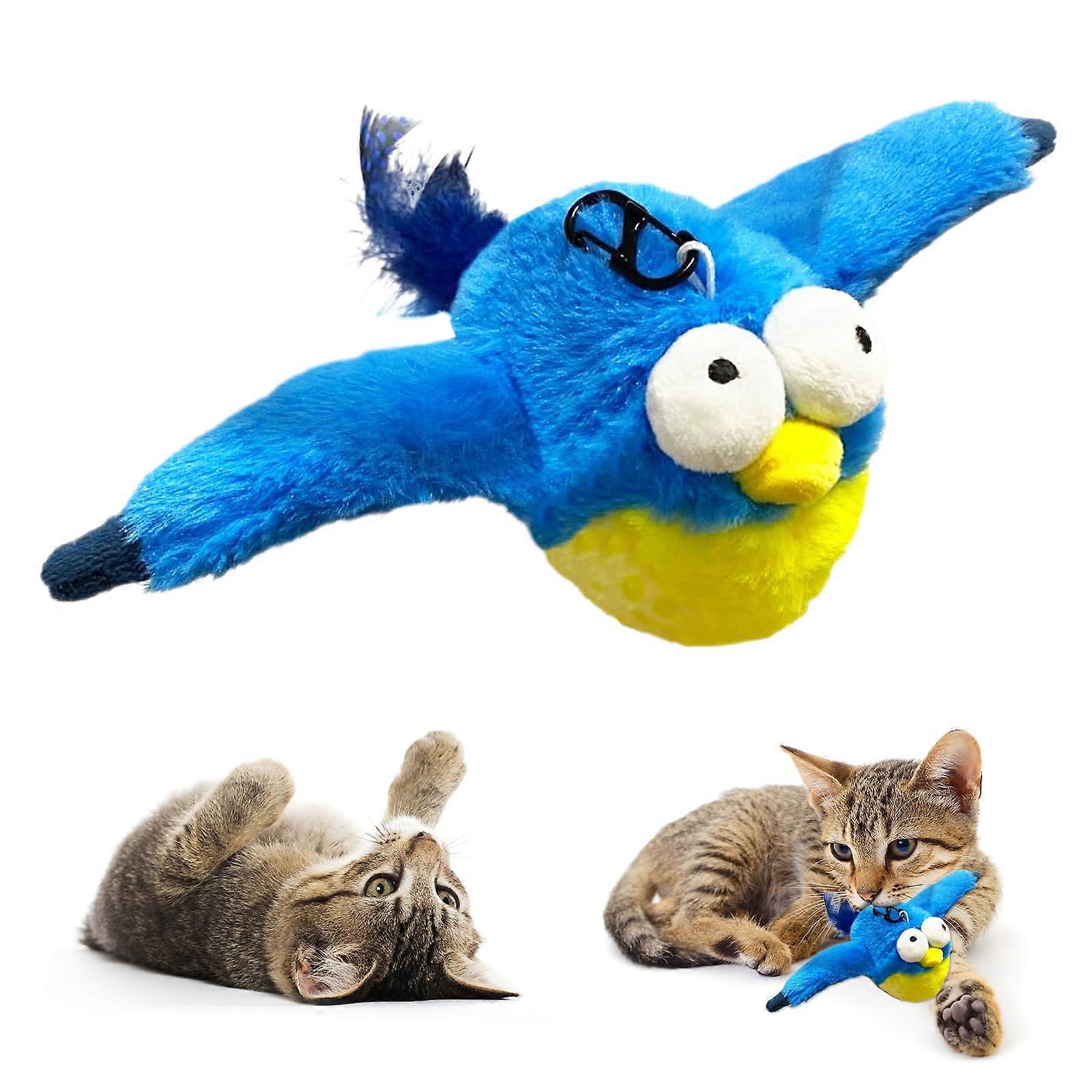Cat Toys Flapping Wings BlueBird, Interactive Toy, Touch Activated, Rechargeable, No Flying, Kitten Or Small Dogs, Blue