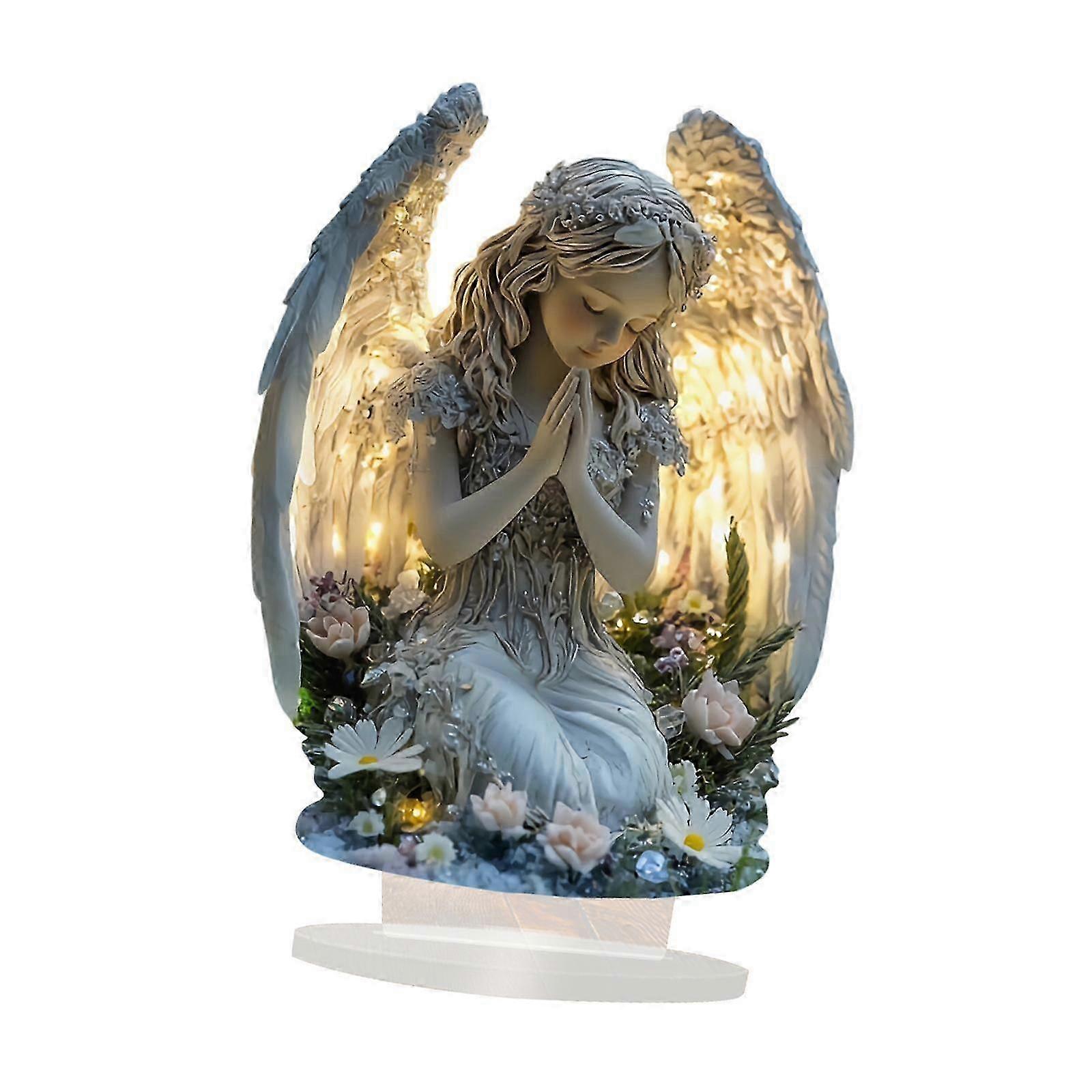 Praying Angel Acrylic Sign 2D with Base Desktop Ornament for Table Desk Cafe Style A